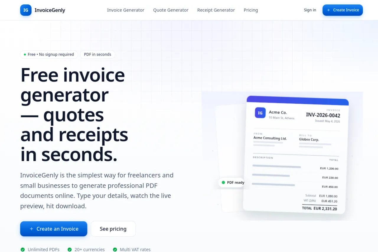 InvoiceGenly — live preview