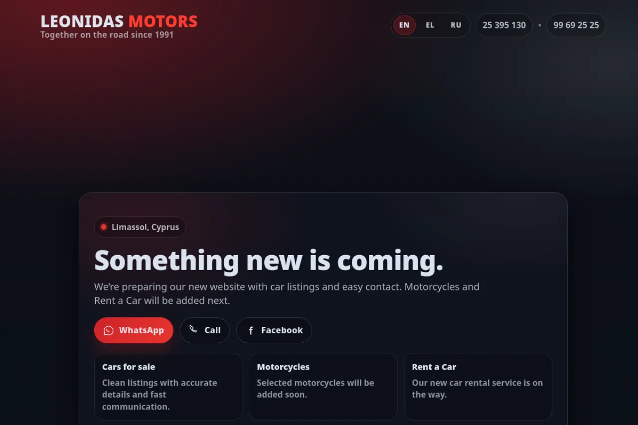 Leonidas Motors — live website preview