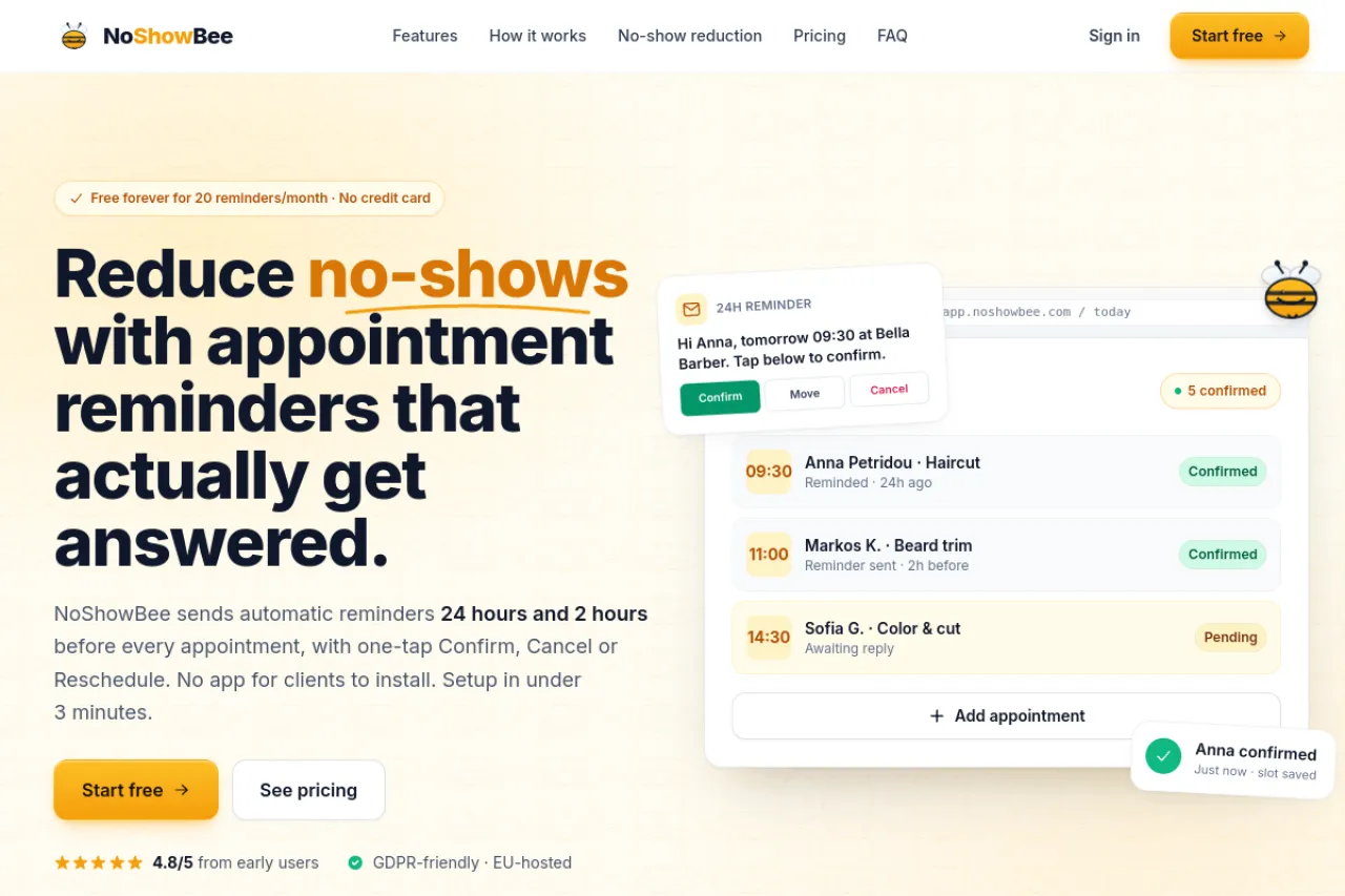 NoShowBee — live preview