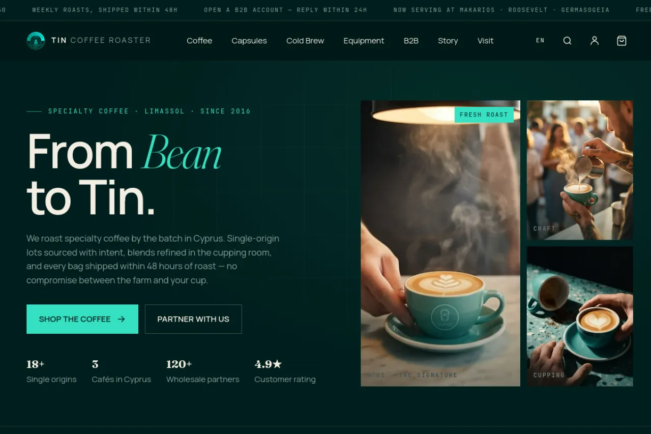Tin Coffee Roaster — live website preview